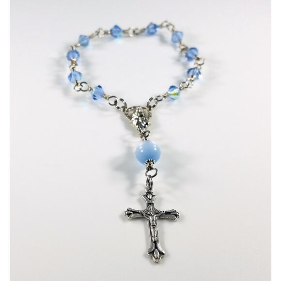 Mary Jesus One Decade Rosary, Moonglow Bead, Wire Wrapped - Picture 3 of 10